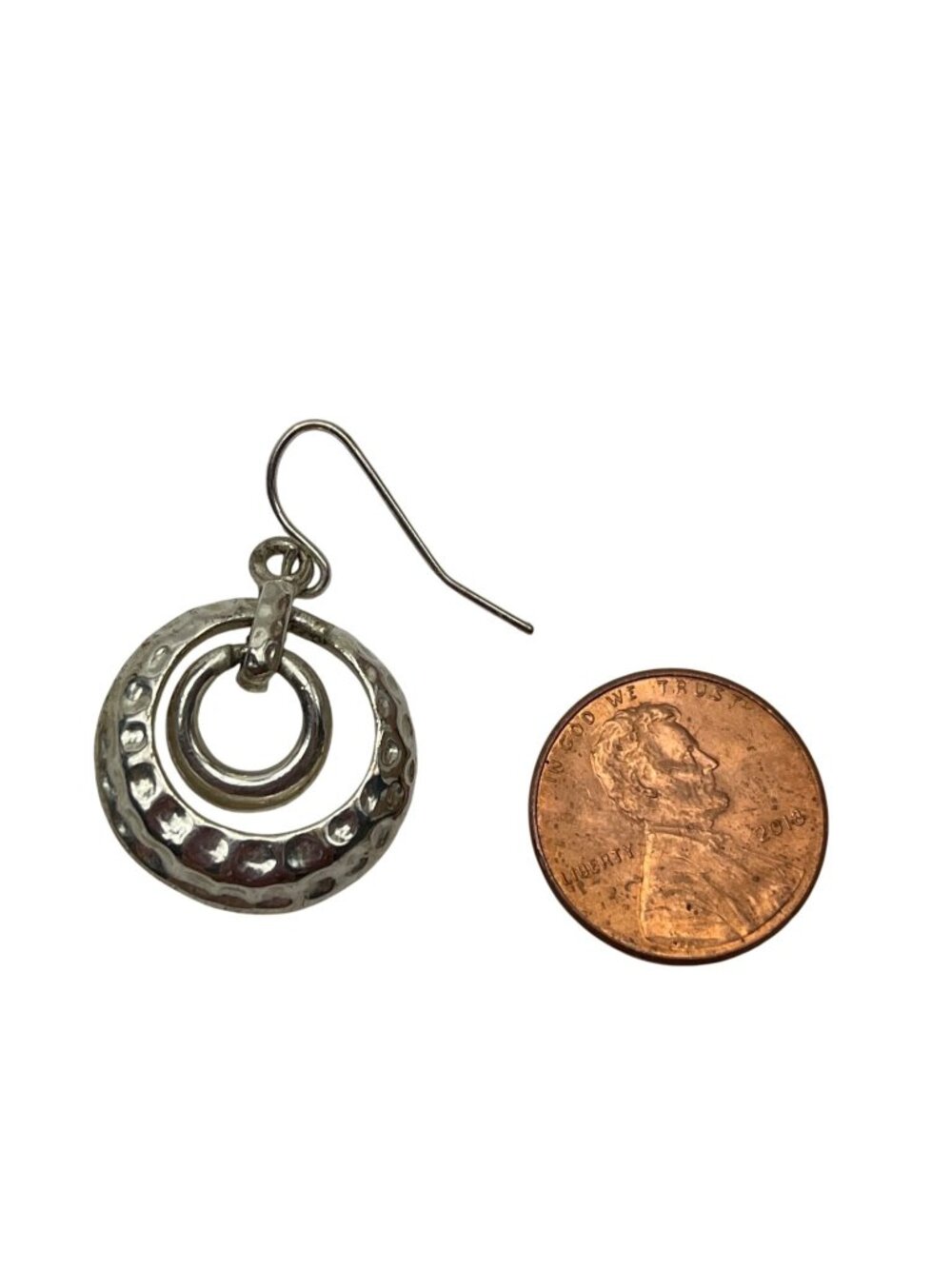 1-Hammered Sterling Silver Double Circle Dangle Earring W/Fish Hook Backs A420